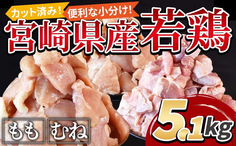 宮崎県産若鶏切身5.1kg（むね肉300g×12袋 もも肉300g×5袋）＞翌々月