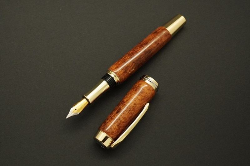天然屋久杉極上“泡瘤”万年筆【ゴールド×シルバー】〈ペン 文具 工芸品