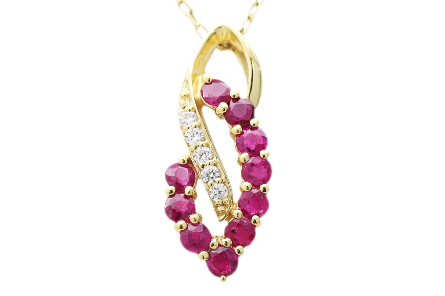 ネックレス K18YG イエローゴールド ルビー ダイヤモンド 0.05ct