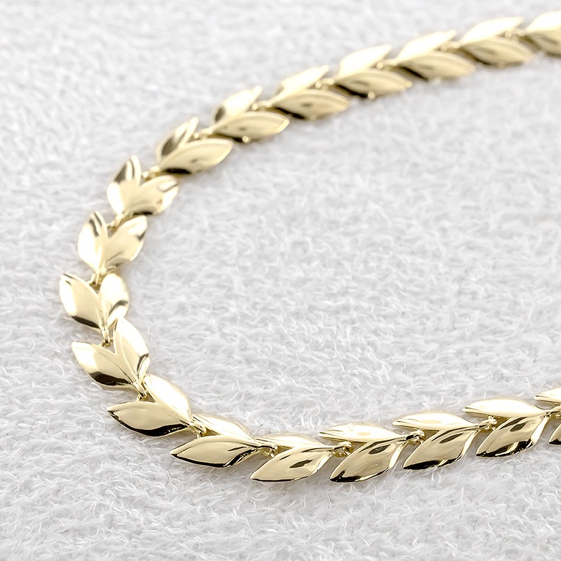 18金 ブレスレット 18k 太め チェーン 19cm リーフ ゴールド 葉っぱ