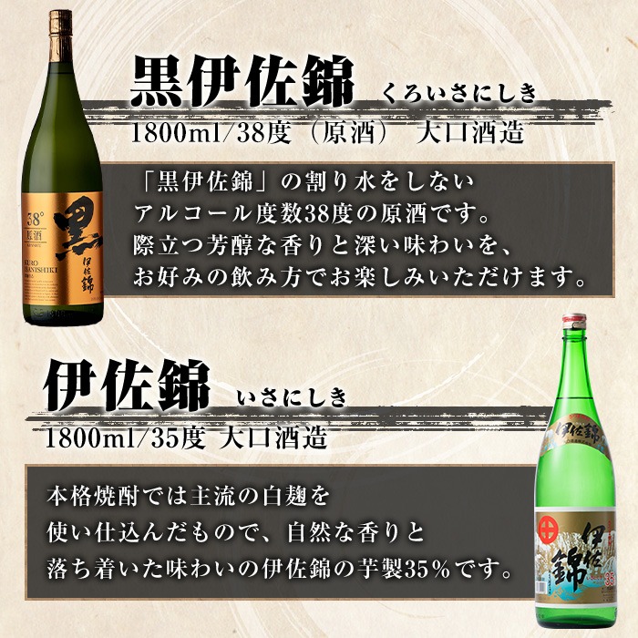 B1-04 アルコール度数高いね！セット 黒伊佐錦原酒、伊佐錦(1.8L各1本