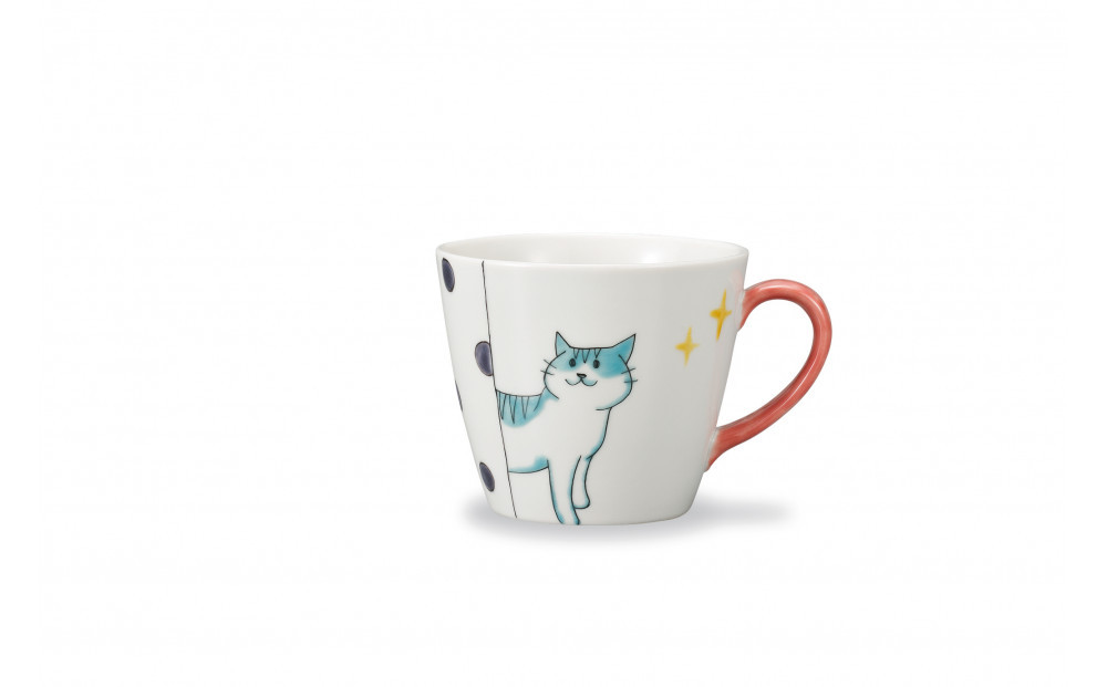 九谷焼 マグカップ 水玉ねこ 岡田絹代作 a04 工芸品 172111_CY3183