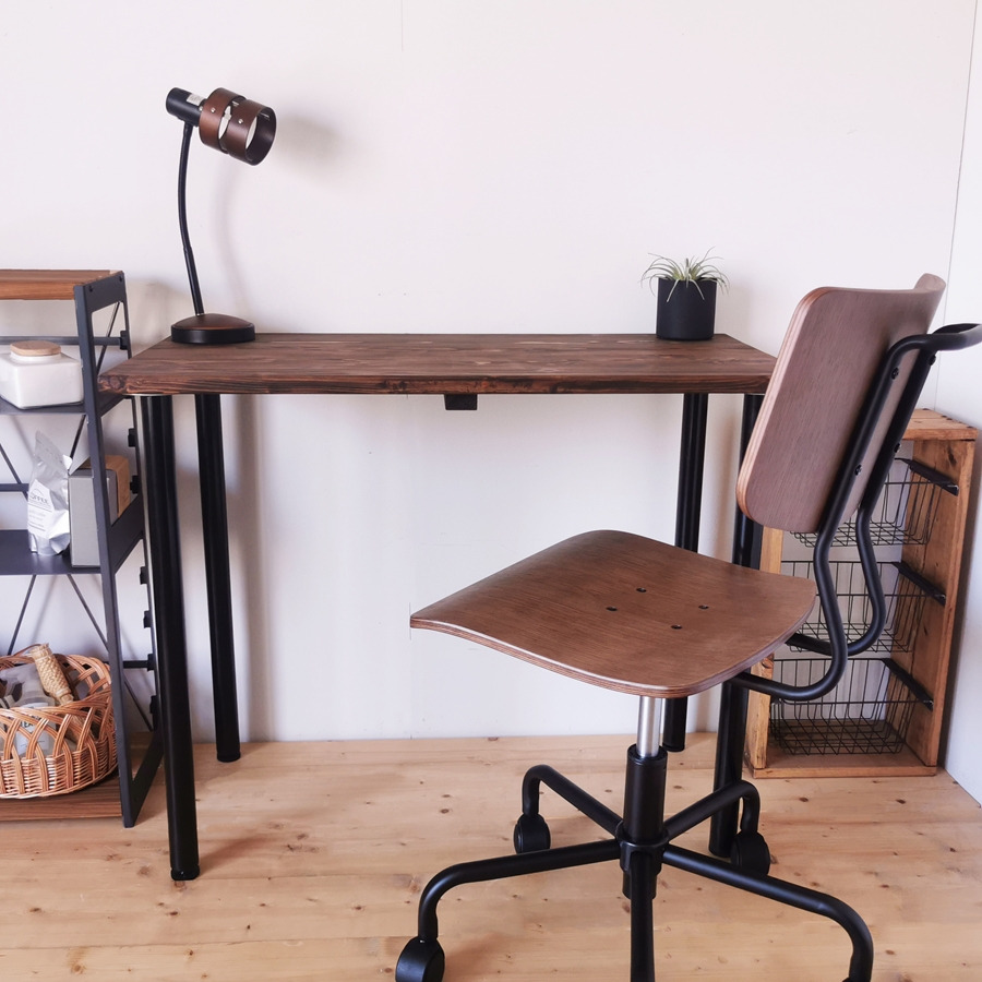 ガラス天板ダークブラウンデスク 無垢材 デスク 約W90cm×D45cm ダークブラウン [新星金属製作所 大阪府