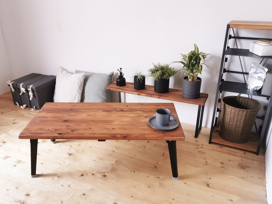 無垢材 折りたたみローテーブル ブラウン 約W100×D50cm｜リビング 子供