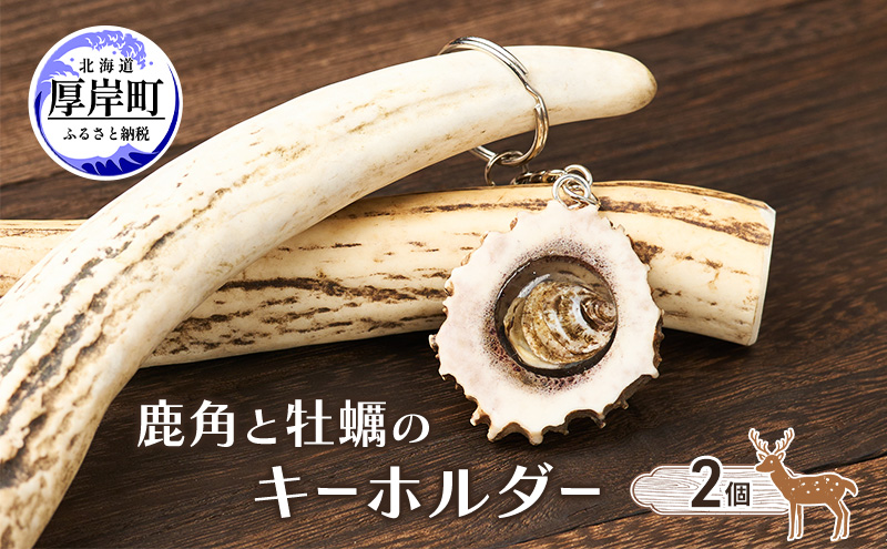 鹿角と牡蠣のキーホルダー 2個 [ 鹿 鹿角 キーホルダー 牡蠣殻 牡蠣 