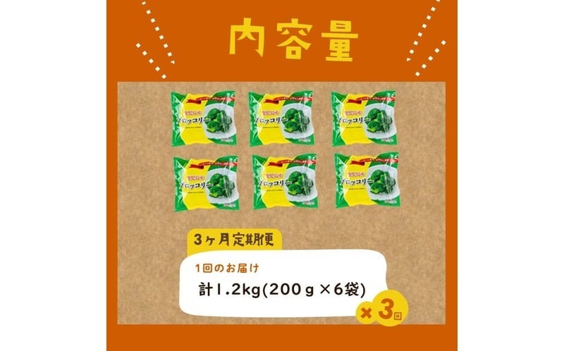 定期便 全3回】鹿児島県産 冷凍ブロッコリー＜計3.6kg＞(200g×6袋×3