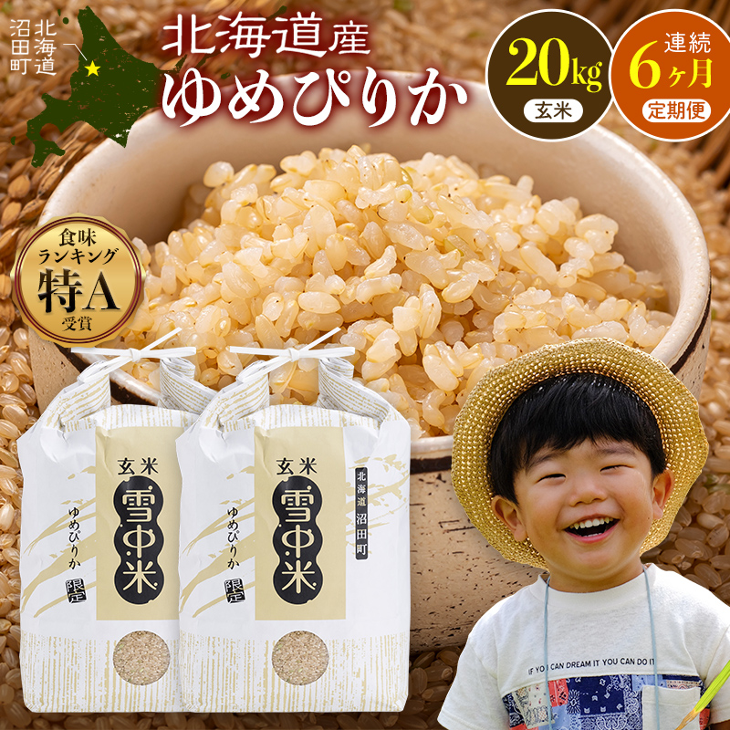 令和7年産北海道産 ゆめぴりか玄米20kg 大容量　まとめ買い　お買い得 令和8年産【定期便6ヶ月】ゆめぴりか 玄米 20kg（10kg×2袋） 【10月