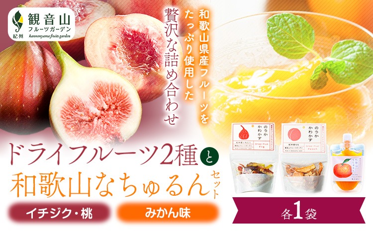 ドライフルーツ(イチジク・桃)となちゅるん(みかん味)のセット 各1袋
