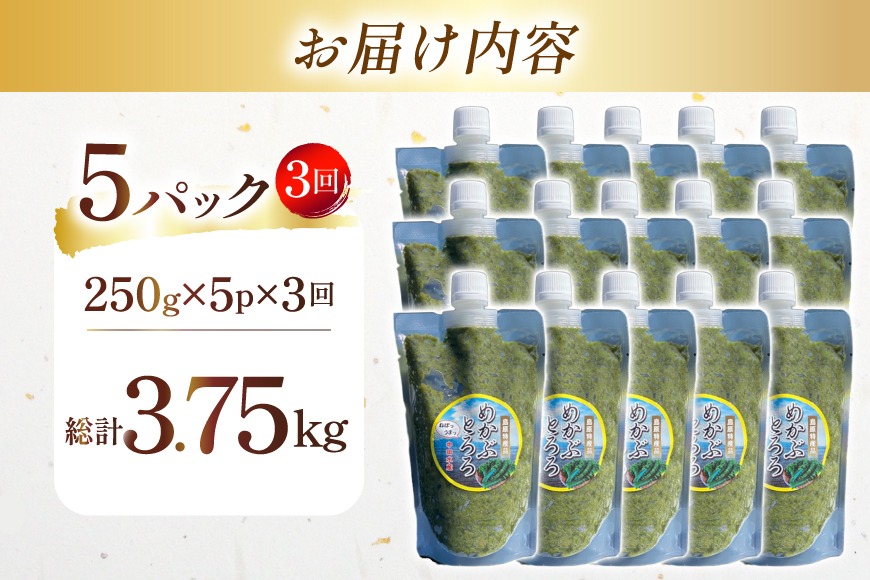 AJ653 めかぶ 有明海産 無添加めかぶとろろ 250g×5パック 定期便 3回