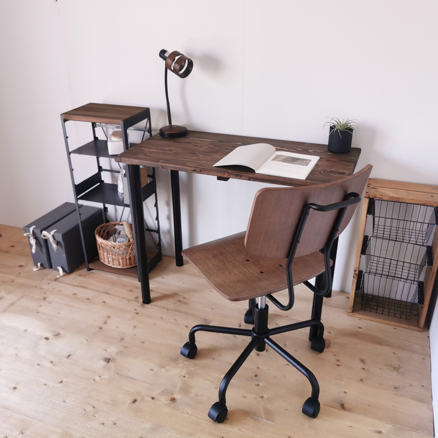 無垢材 デスク 約W90cm×D45cm ダークブラウン [新星金属製作所 大阪府