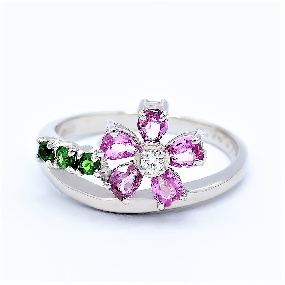 ピンク サファイヤ 桜モチーフ リング 0.70ct Pt900 (13523) 指輪