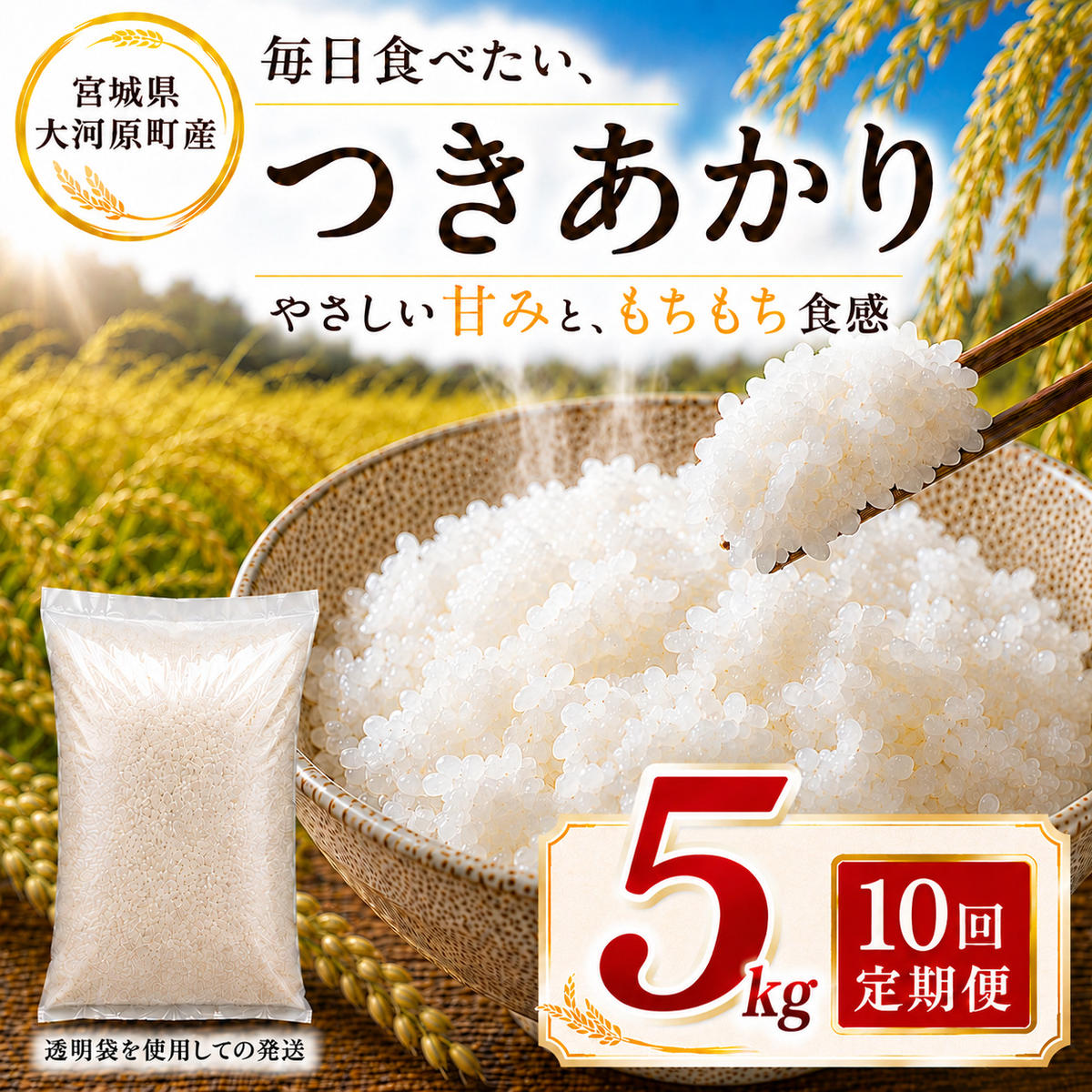 つきあかり 定期便 10回/5kg×1袋 令和8年産 新米 ブランド米 白米 精米