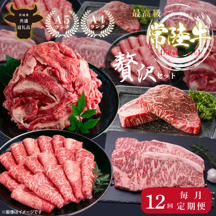 定期便特別価格】【12回定期便】最高級A4.A5ランク 常陸牛贅沢セット