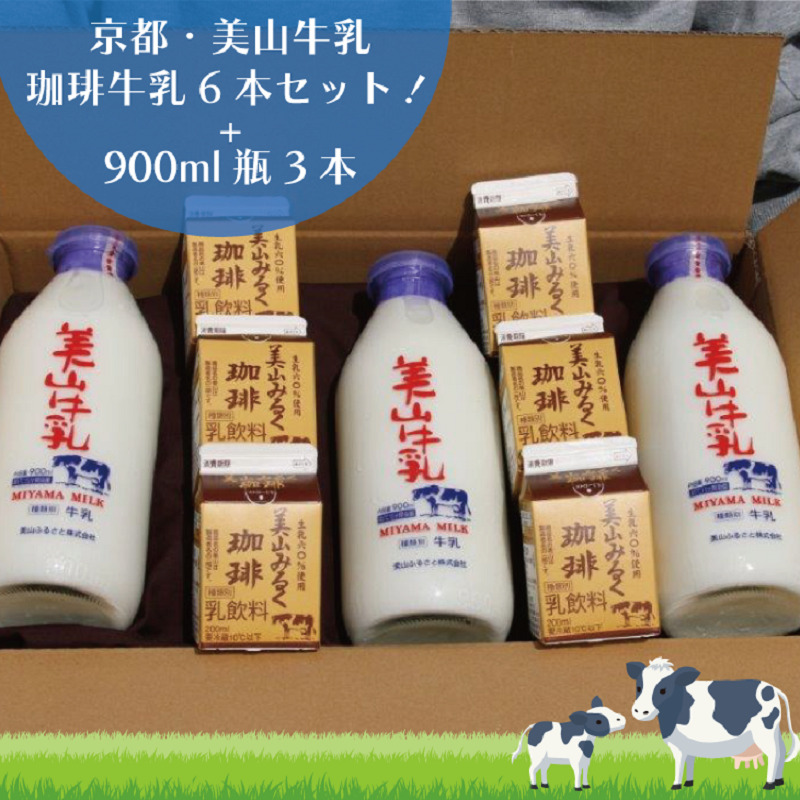 牛乳 京都 美山牛乳 瓶 900ml ×3本 珈琲牛乳 200ml ×6本 詰め合わせ