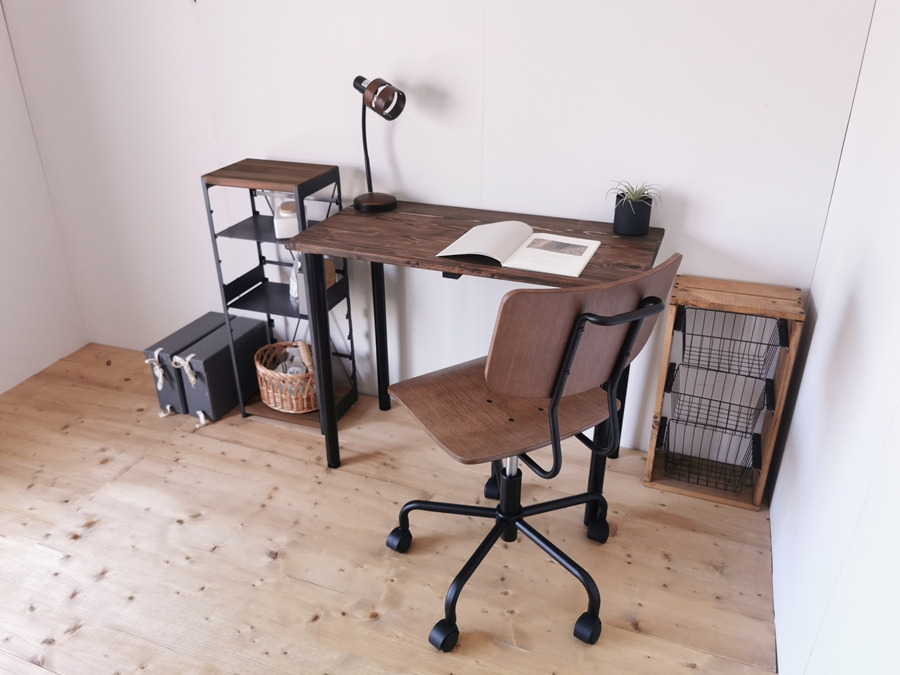 無垢材 デスク 約W100cm×D50cm ダークブラウン｜組立 簡単 工具不要