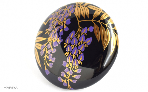 藤蒔絵 柘漆塗ブローチ 蒔絵 黒漆 漆 木 藤の花 うるしアート