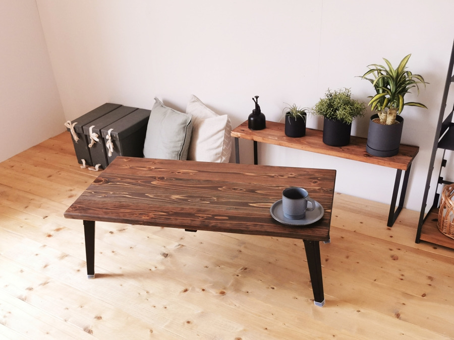 無垢材 折りたたみ ローテーブル 圧着タイプ ダークブラウン 1000×500