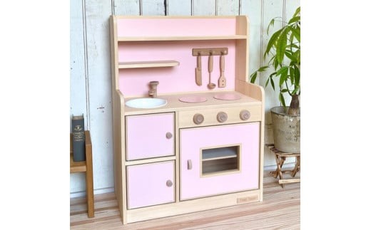 手作り木製玩具／ままごとキッチンデラックスタイプ（ピンク）（宮崎県