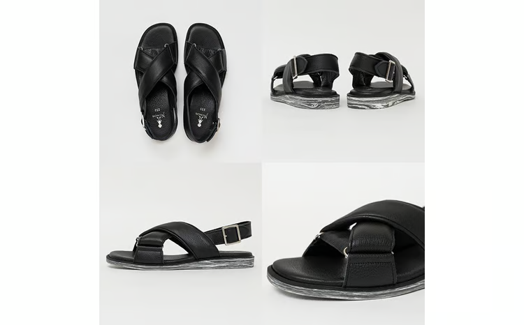 選べるカラー・サイズ】CROSS STRAP SANDALS 黒毛和牛革のレザー