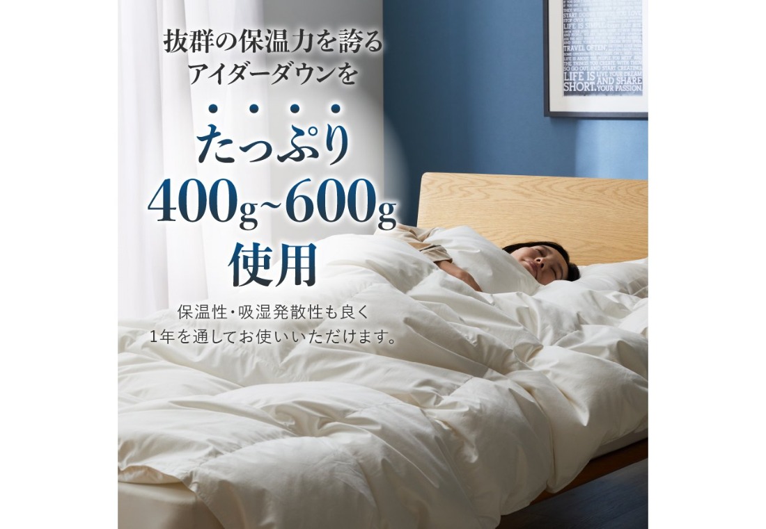 甲州羽毛肌掛けふとん】銀の糸×アイダーダウン95％ (アイボリー) お