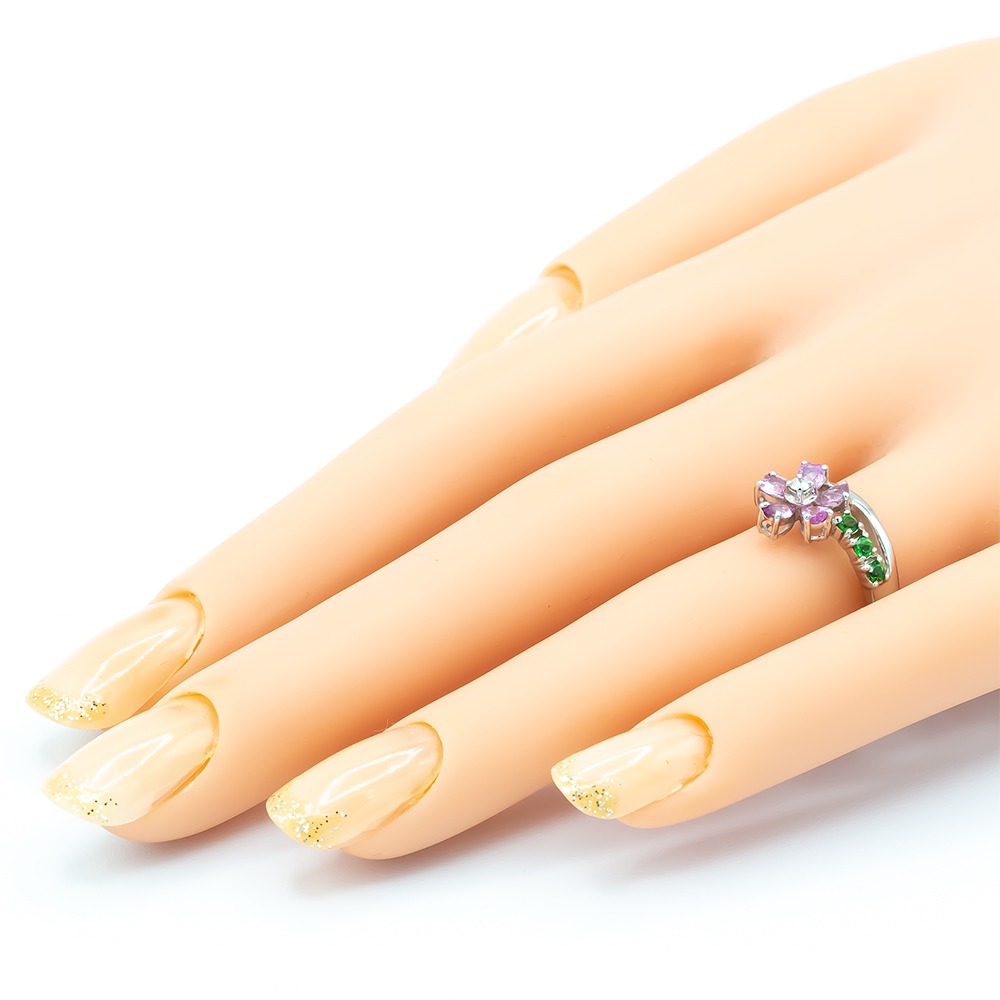 ピンク サファイヤ 桜モチーフ リング 0.70ct Pt900 (13523) 指輪