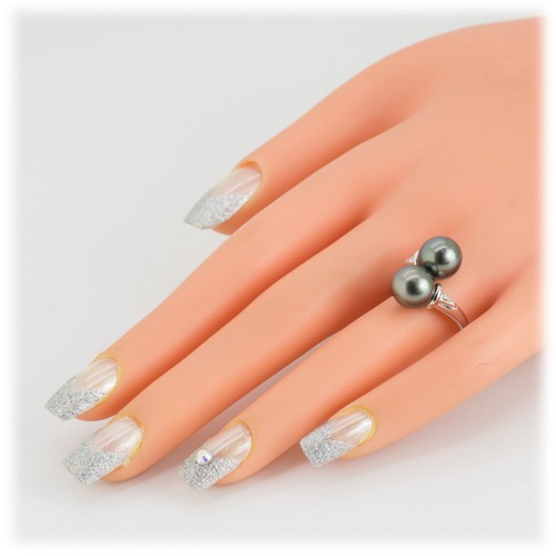 ブラックパール ツインリング 9mm 2個付 SV925 黒真珠 タヒチ産