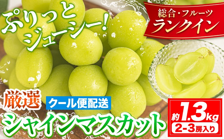 シャインマスカット 岡山 約1.3kg 2-3房 厳選 旬 ぶどう ブドウ 葡萄