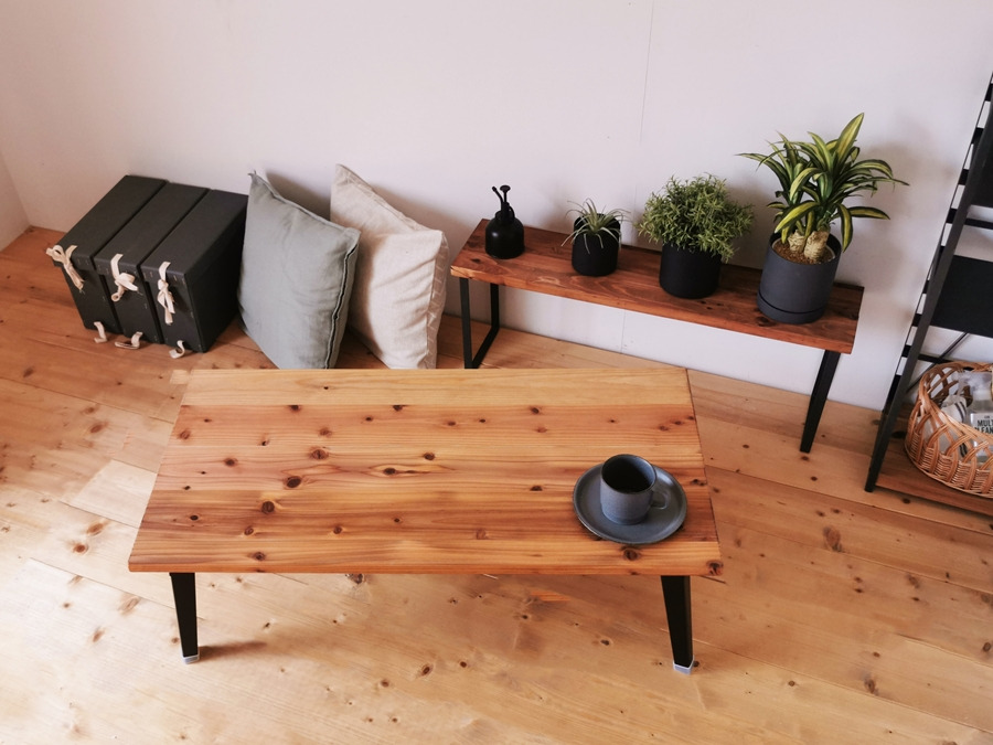 無垢材 折りたたみローテーブル ライトブラウン 約W100×D50cm