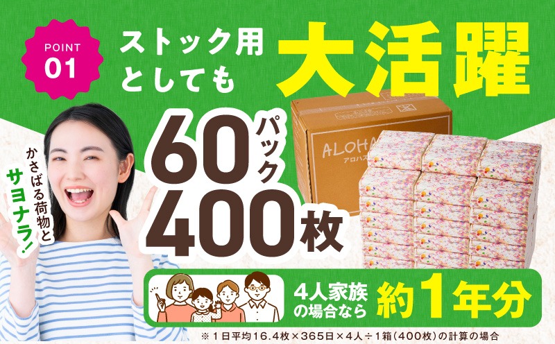 010B1754 ソフトパックティッシュ 60パック×400枚 200組【ピュアパルプ