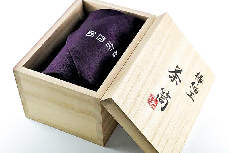 角館樺細工《藤木伝四郎商店》総皮茶筒 大山桜 霜降皮 縦 荒川慶太郎作
