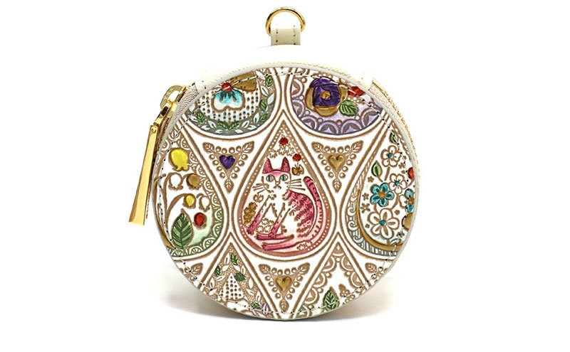 文庫屋大関】マカロンポーチ 花と猫＜ミックス＞【皮革工芸品】 ポーチ