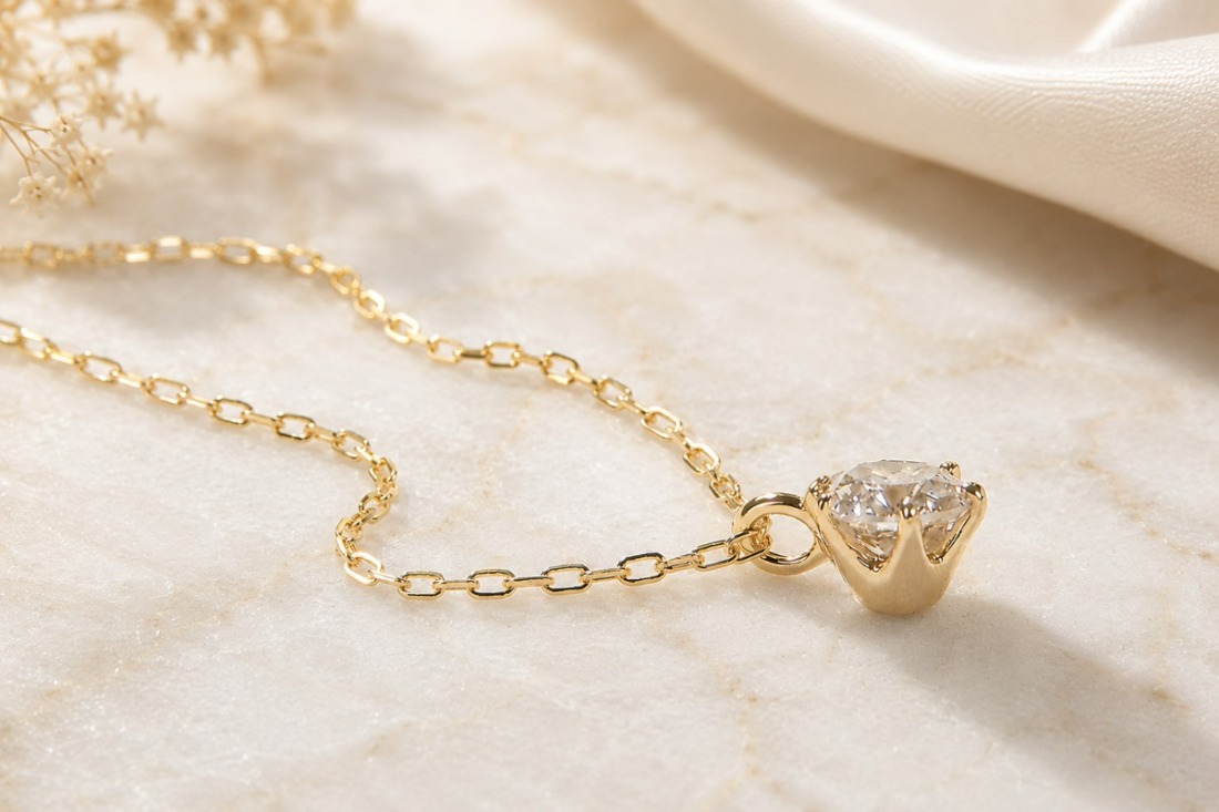 K18YG【0.20ct】6本爪一粒ダイヤモンドペンダントネックレス EmN0171