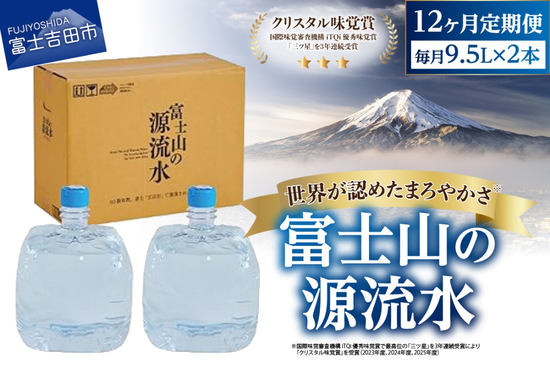 12ヶ月お届け】富士山の源流水（9.5L×2本/ケース） 定期便 水 ミネラル