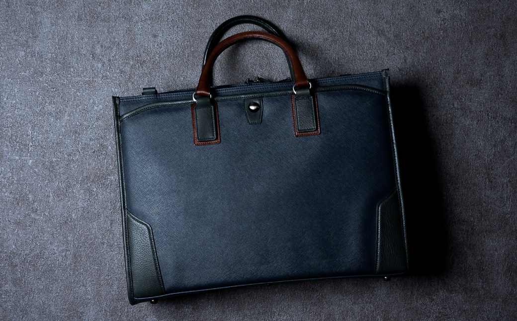豊岡鞄 craftsmanship サフィアーノ 3方開きビジネス ネイビー 888315