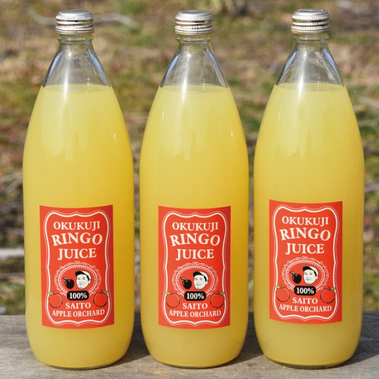 斉藤りんご園の奥久慈りんごジュース（ストレート）1000ml×3本セット