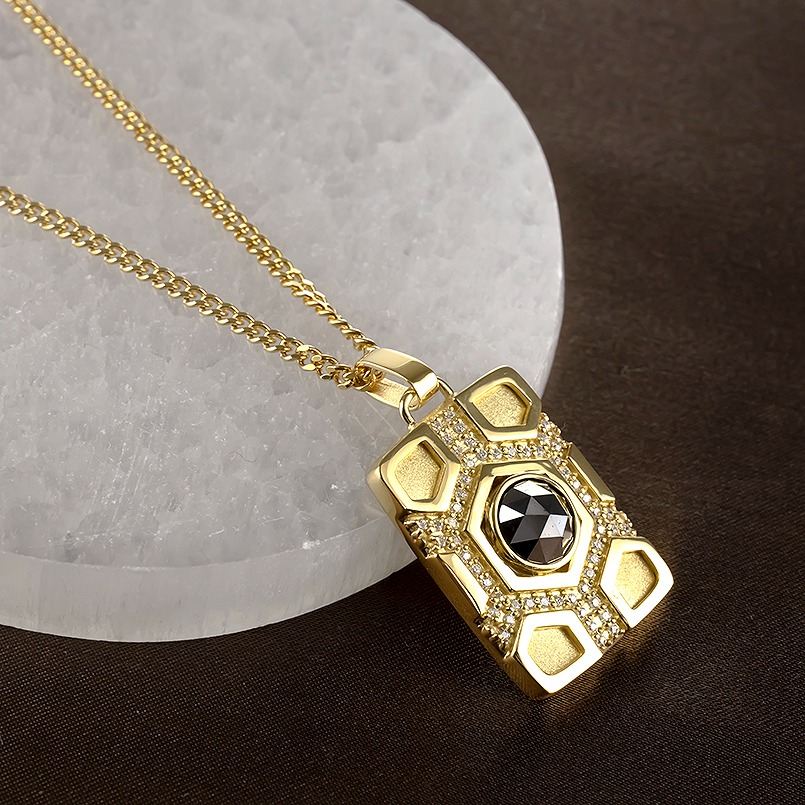18金 ネックレス メンズ ブラックダイヤモンド 4ct 亀甲 喜平 18k