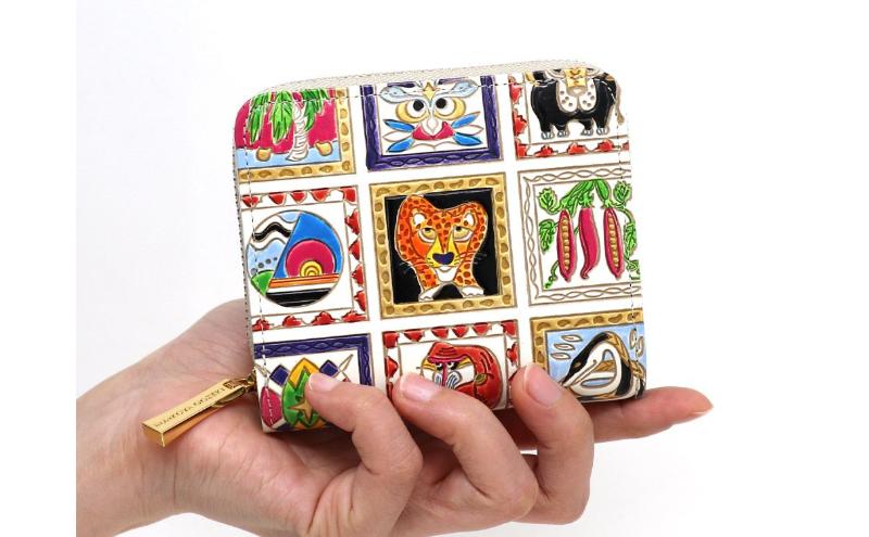文庫屋大関】二つ折りファスナーミニ財布 アフリカ【皮革工芸品】財布