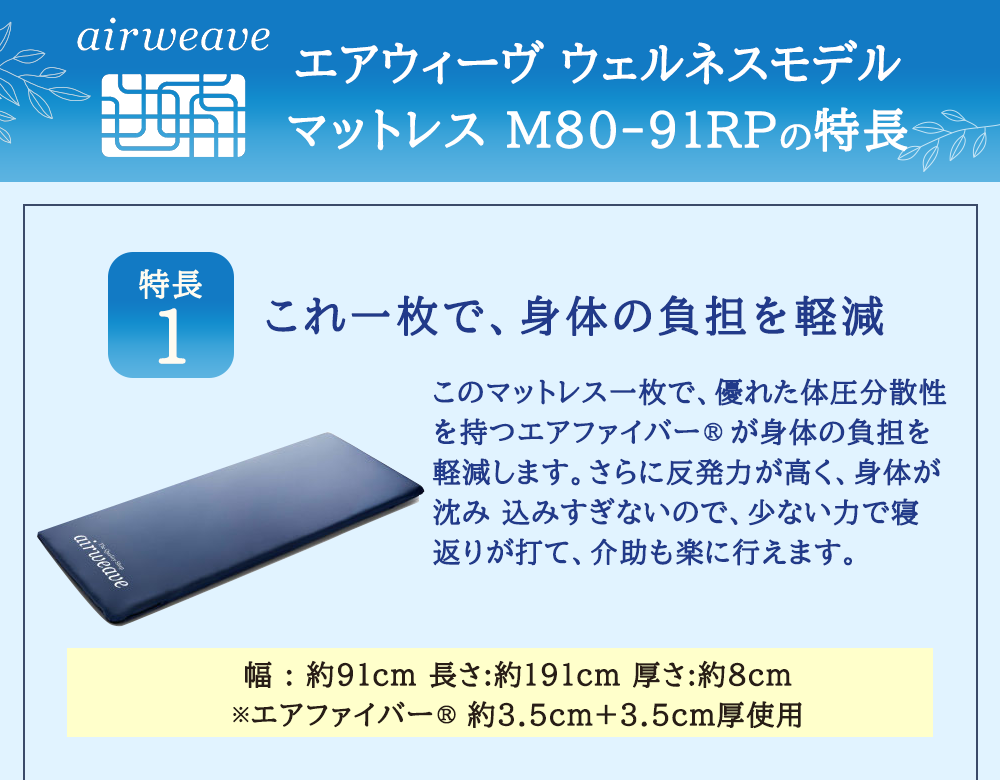 エアウィーヴ ウェルネスモデル マットレス M80-91RP ベッドマットレス