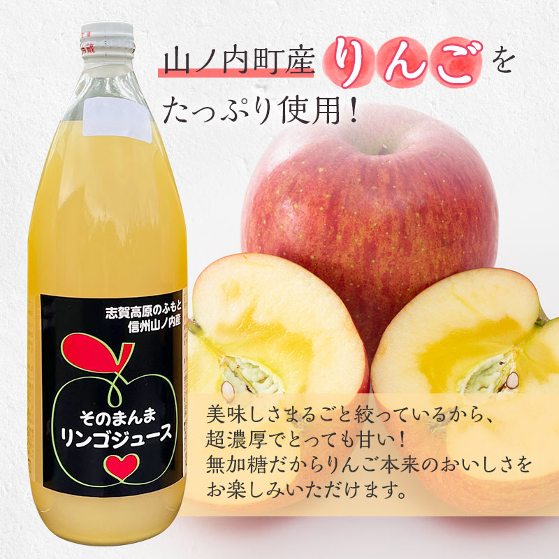 山ノ内町産サンふじ使用！りんごジュース 1000cc×3本セット 果汁飲料
