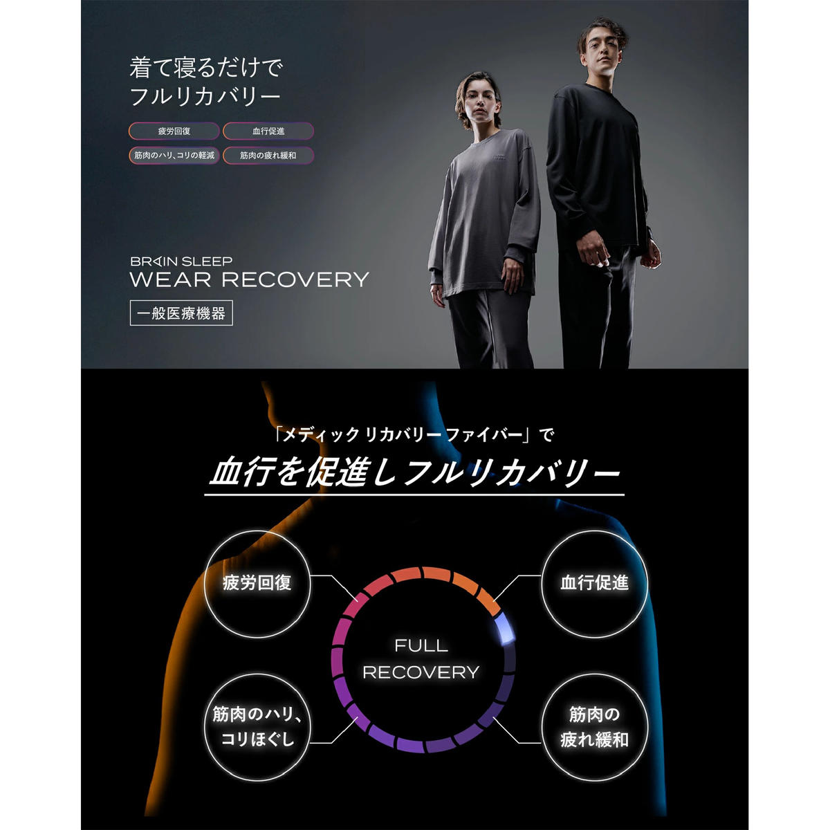 ブレインスリープ ウェア リカバリー 上下セット (チャコールグレー