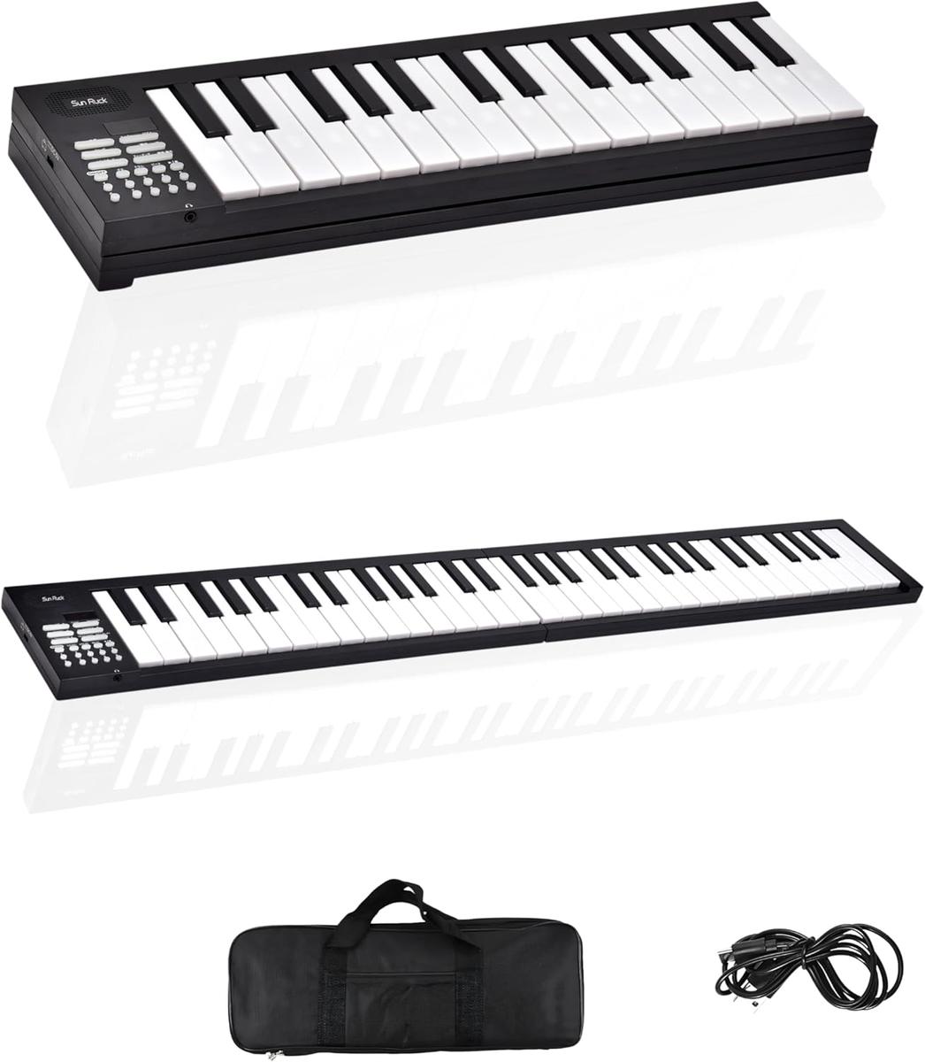 折りたたみ 電子ピアノ 61鍵盤 日本語表記 充電式 ワイヤレス 入門用