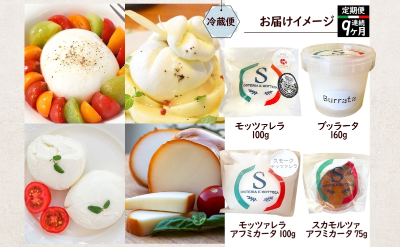 9ヶ月定期便】チーズ 4種 詰め合わせ 各1個 Osteria e Bottega S