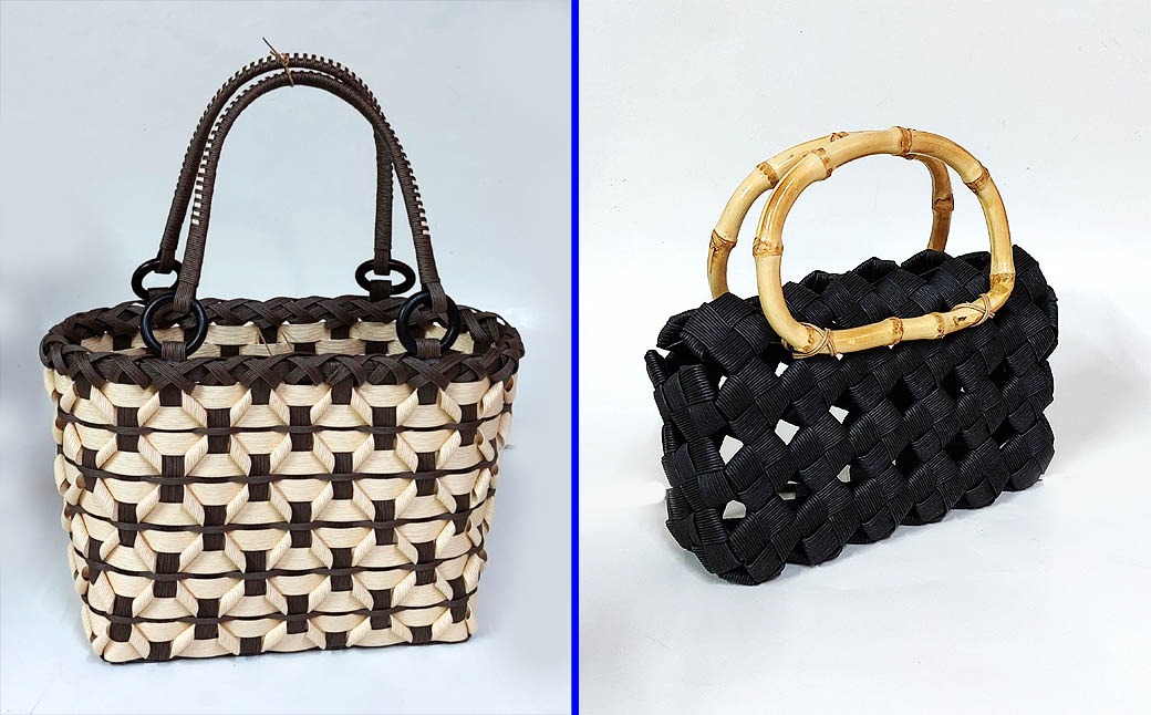 最高級　手作り工芸品　ハンドバッグ2点セット 紙バンドで作られた手作りかごバッグ（完成品）2点セット（愛知県