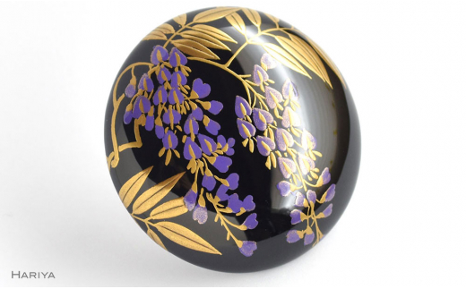 藤蒔絵 柘漆塗ブローチ 蒔絵 黒漆 漆 木 藤の花 うるしアート