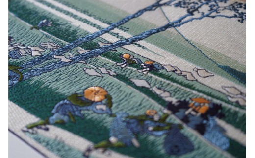 富士の刺繍絵6 葛飾北斎の駿州江尻 インテリア 絵画 ギフト 刺繍
