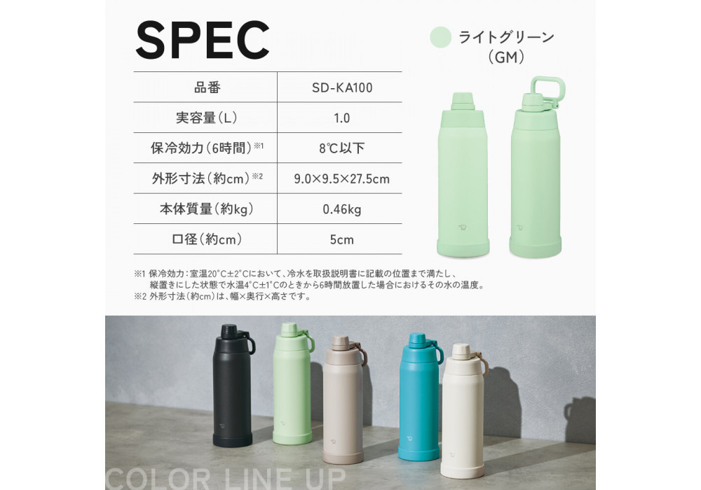 象印 ステンレスクールボトル 「 TUFF 」 SDKA100-HM ミスティグレー