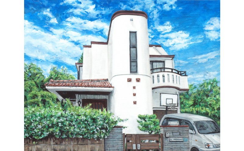 油絵で小さな風景画を細密に描きます（27×22cm）（福岡県大刀洗町