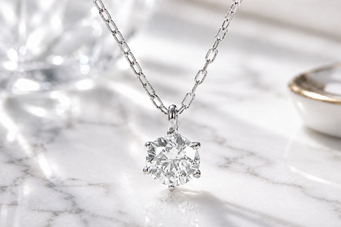 Pt950【0.20ct】6本爪一粒ダイヤモンドペンダントネックレス EmN0171