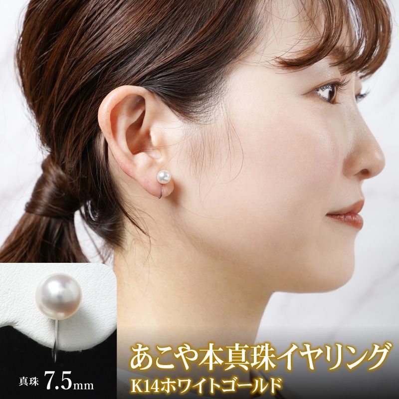 あこや本真珠ｲﾔﾘﾝｸﾞ14Kﾎﾜｲﾄゴールド N0119-YZG0105（宮崎県延岡市