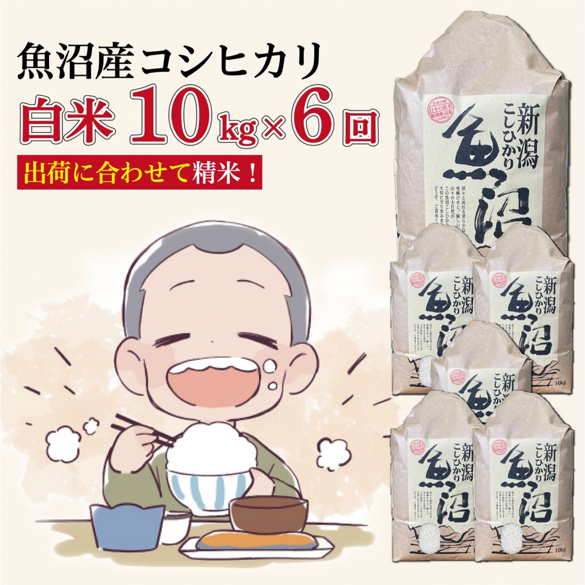 6か月定期便】令和8年産新米 魚沼産コシヒカリ 精米10kg×6回 計60kg